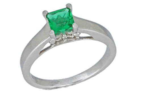 0.50 Ct Created Emerald & Diamond Princess Cut Ring .925 Sterling Silver Rhodium Finish