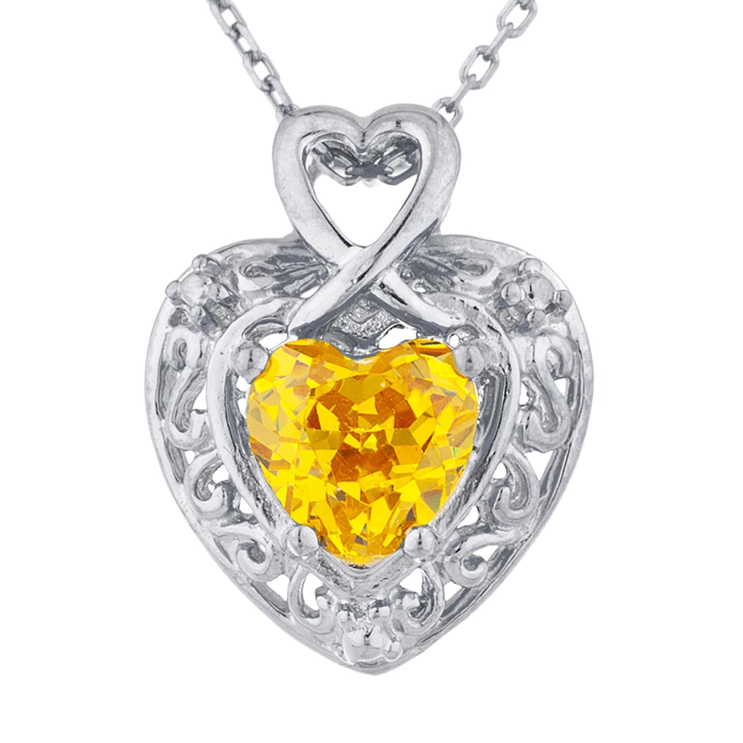 1.5 Ct Yellow Citrine Heart Design Pendant .925 Sterling Silver