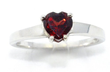 1 Ct Garnet Heart Ring .925 Sterling Silver Rhodium Finish