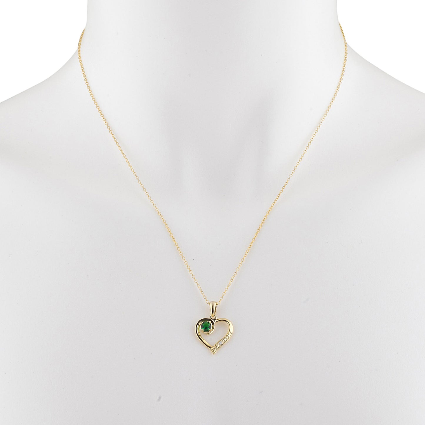 14Kt Yellow Gold Plated Emerald & Diamond Heart Pendant