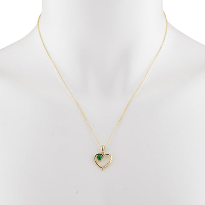 14Kt Yellow Gold Plated Emerald & Diamond Heart Pendant