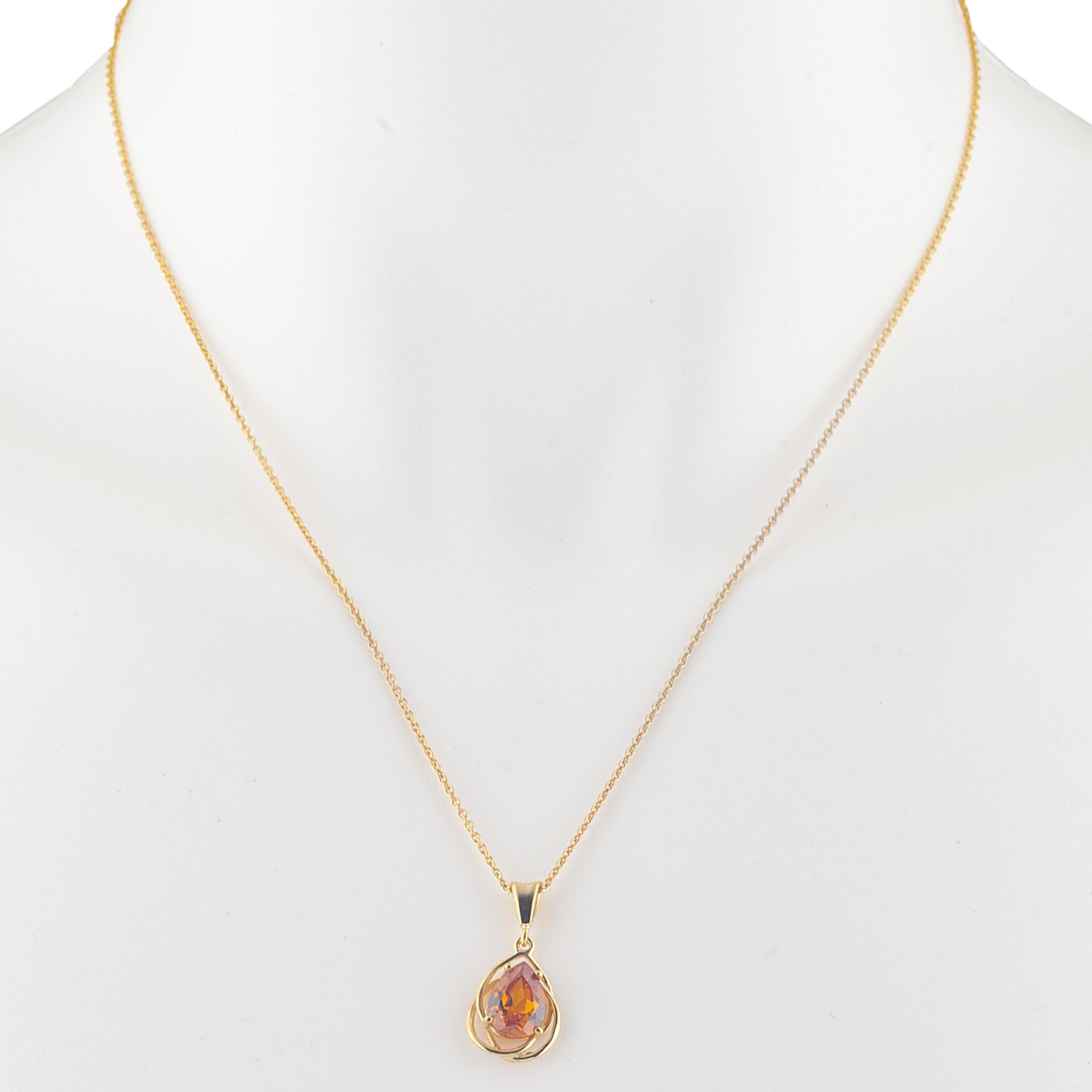 14Kt Gold 2 Ct Orange Citrine Pear Teardrop Design Pendant Necklace