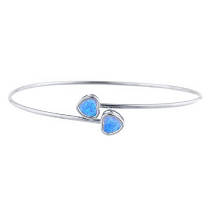 14Kt Gold Blue Opal Heart Bezel Bangle Bracelet