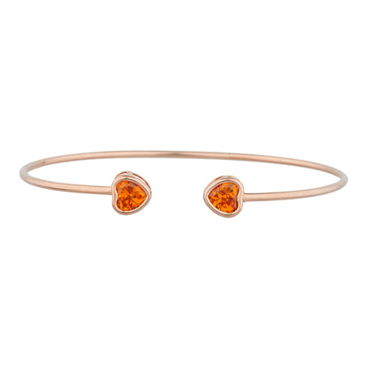 14Kt Gold Orange Citrine Heart Bezel Bangle Bracelet