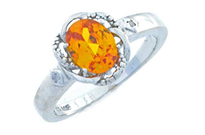 2 Ct Citrine & Diamond Oval Ring .925 Sterling Silver Rhodium Finish