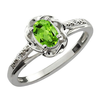 0.50 Ct Peridot & Diamond Oval Ring .925 Sterling Silver Rhodium Finish