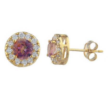 14Kt Gold 1 Ct Natural Ecstasy Mystic Topaz Halo Design Stud Earrings