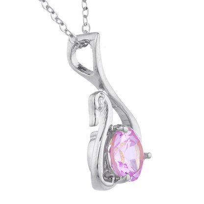 Pink Sapphire & Diamond Swan Pendant .925 Sterling Silver