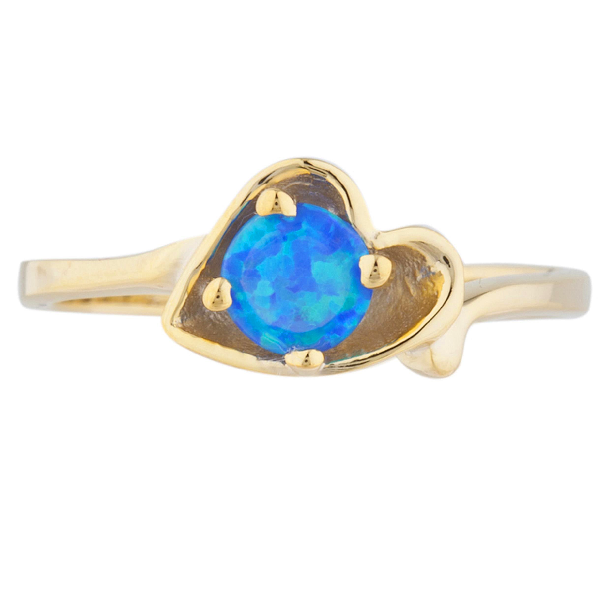 14Kt Gold Blue Opal Round Heart Ring