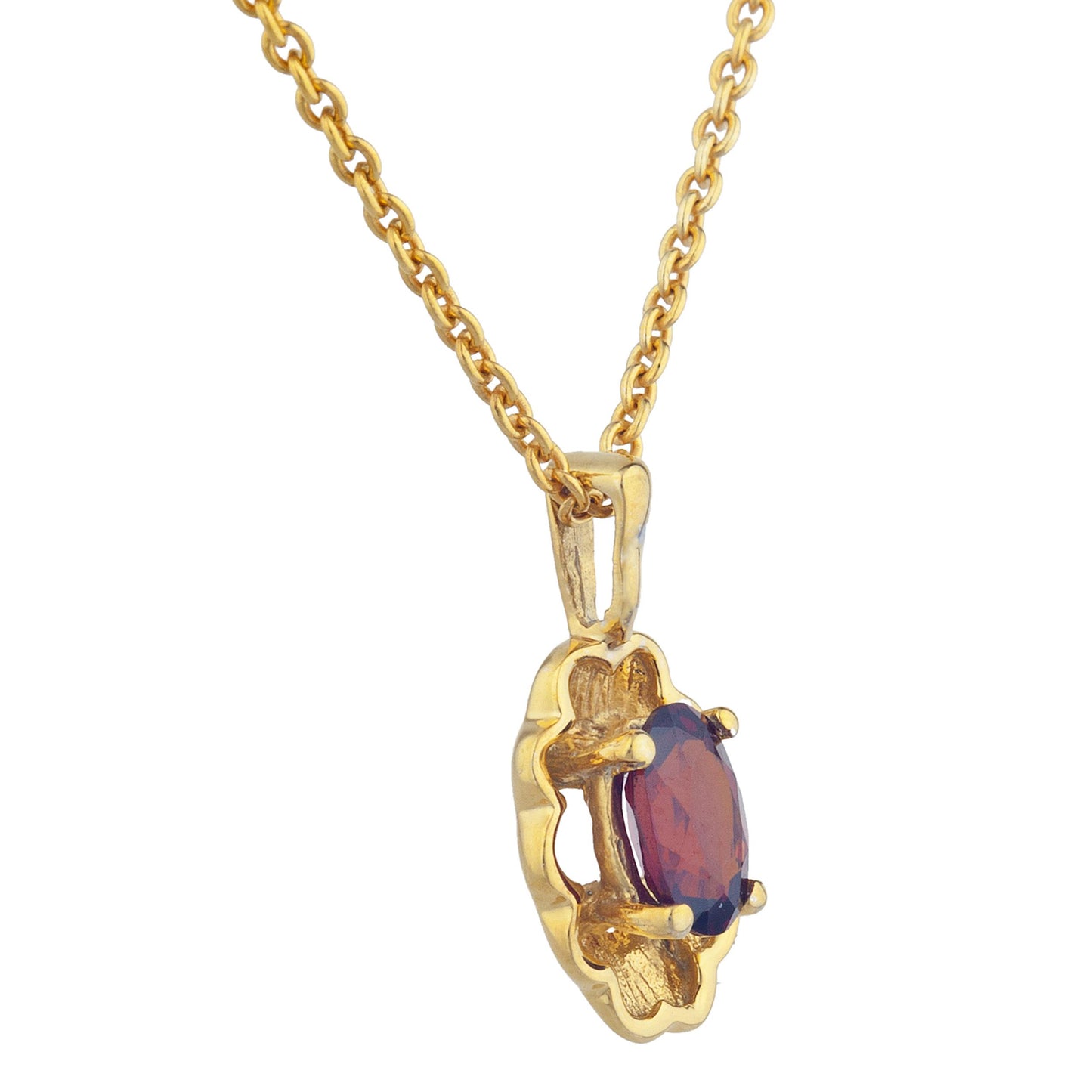 14Kt Yellow Gold Plated Garnet Oval Design Pendant