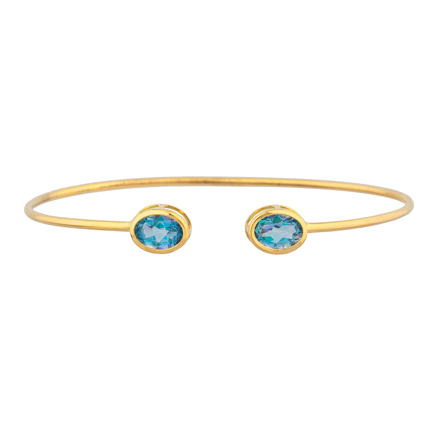 14Kt Gold Natural Blue Mystic Topaz Oval Bezel Bangle Bracelet