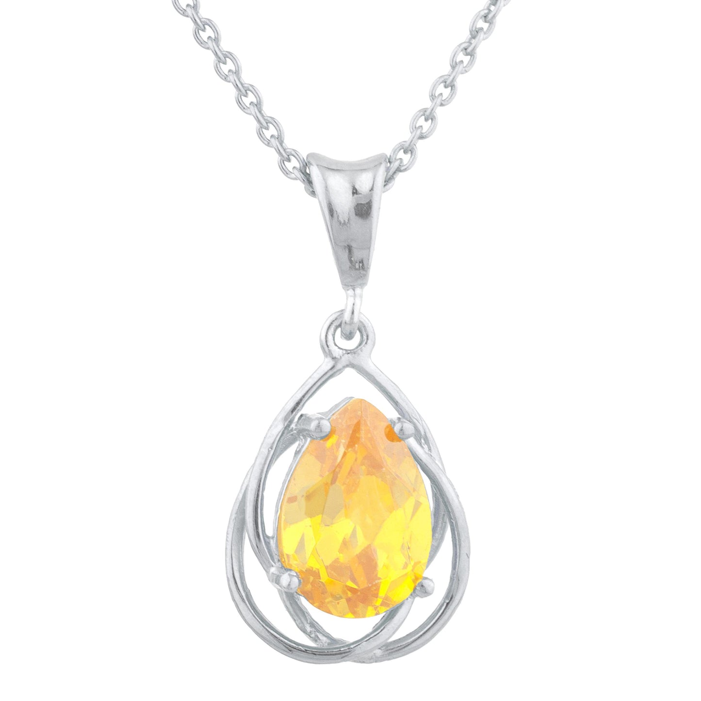 14Kt Gold 2 Ct Yellow Citrine Pear Teardrop Design Pendant Necklace