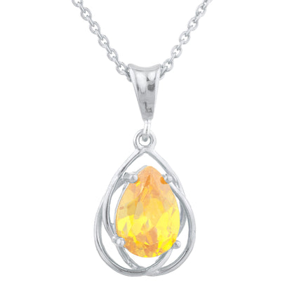 14Kt Gold 2 Ct Yellow Citrine Pear Teardrop Design Pendant Necklace