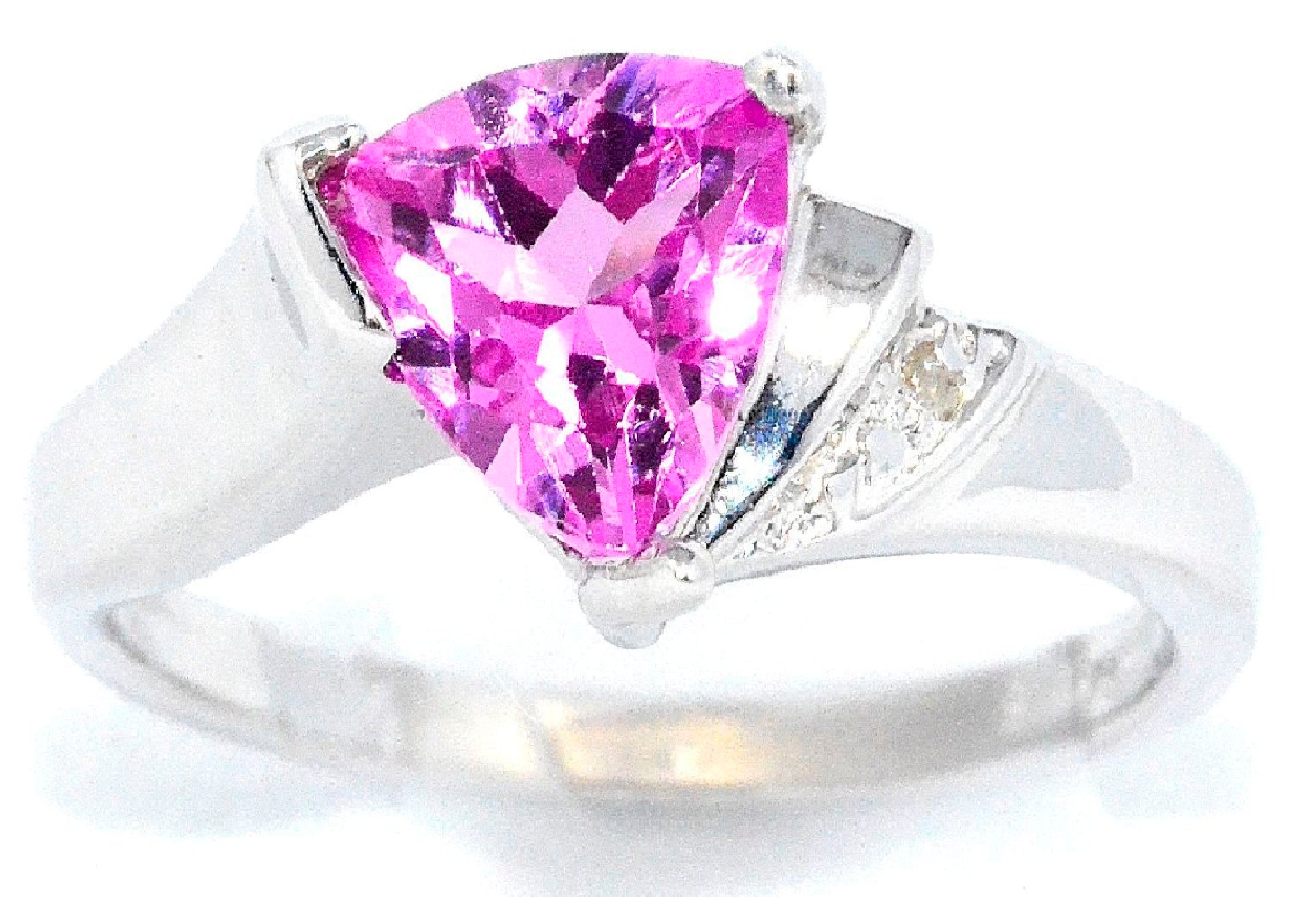 14Kt Gold Pink Sapphire & Diamond Trillion Ring