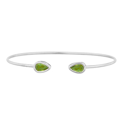 2 Ct Peridot Pear Bezel Bangle Bracelet .925 Sterling Silver