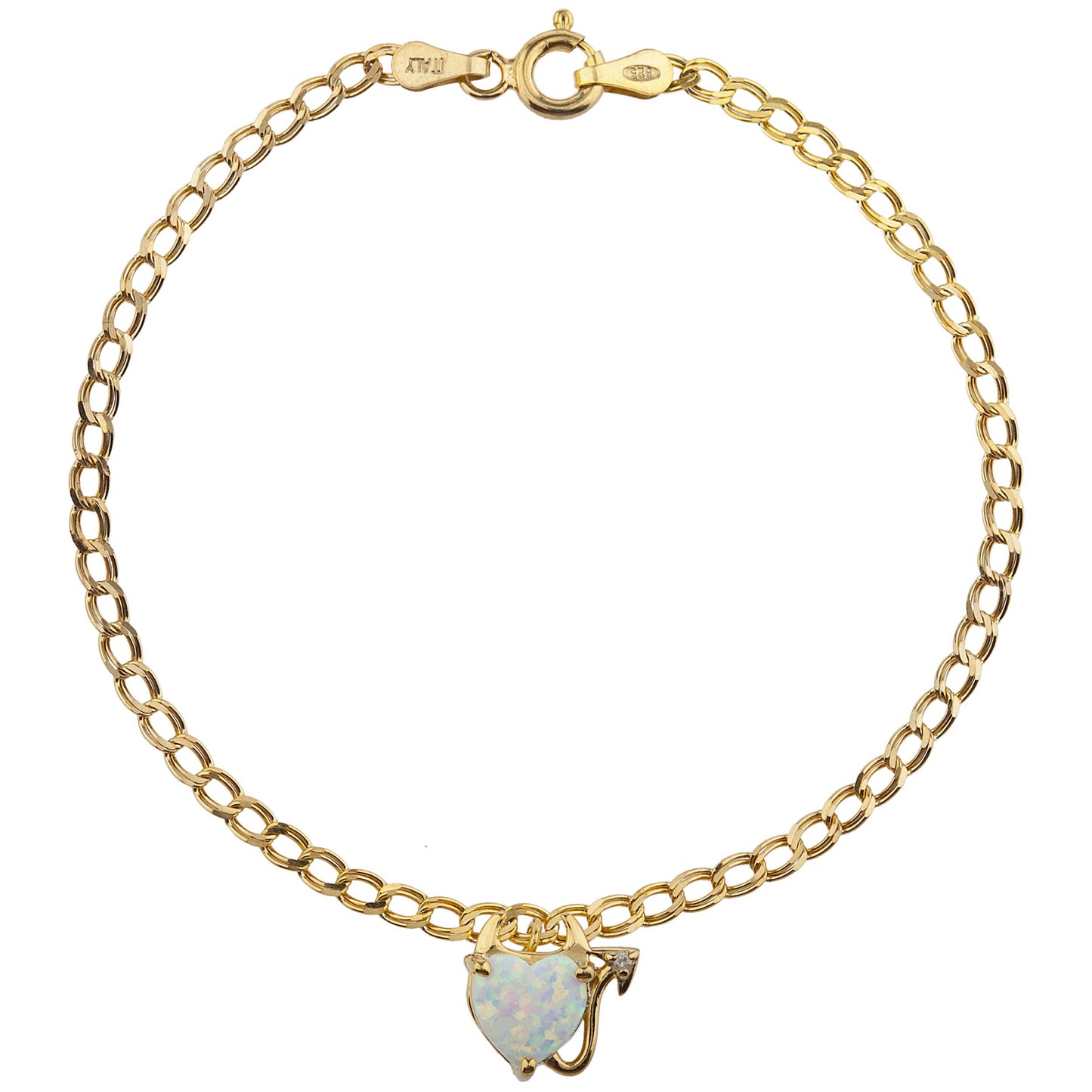 14Kt Yellow Gold Plated Opal & Diamond Devil Heart Bracelet