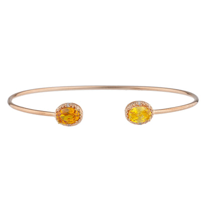 Orange & Yellow Citrine Diamond Bangle Oval Bracelet 14Kt Rose Gold Plated Over .925 Sterling Silver