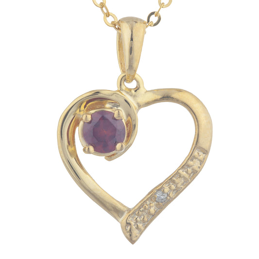 14Kt Yellow Gold Plated Garnet & Diamond Heart Pendant