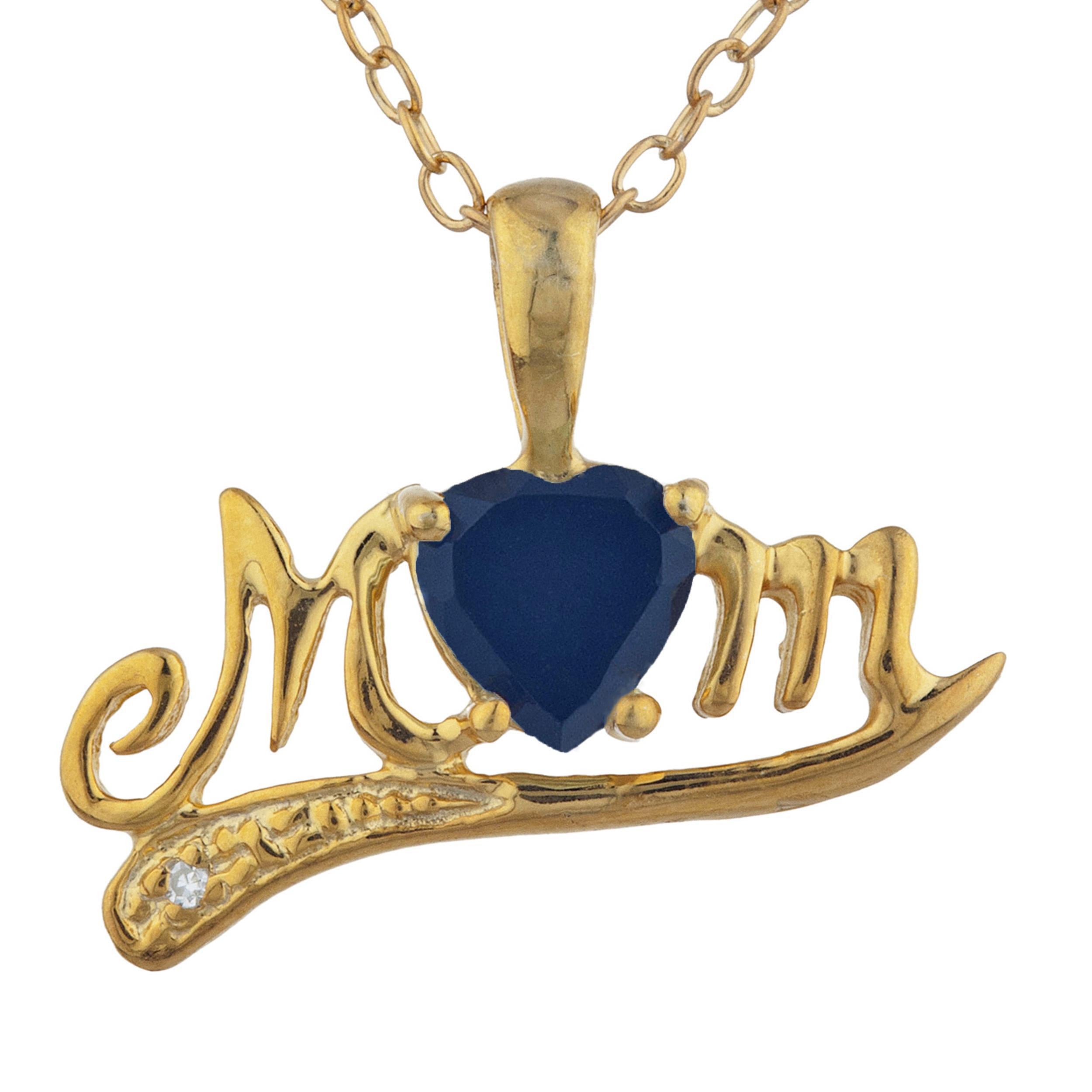 14Kt Gold Genuine Black Onyx & Diamond Heart Mom Pendant Necklace