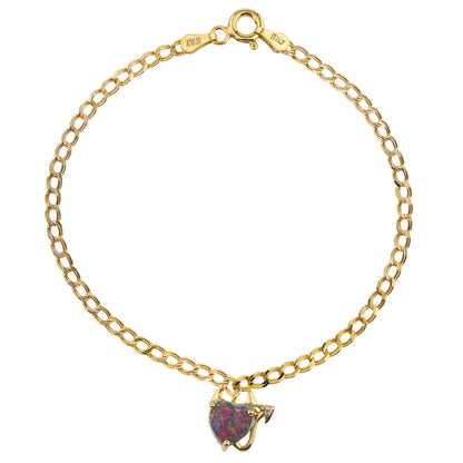 14Kt Yellow Gold Plated Black Opal & Diamond Devil Heart Bracelet