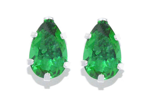 2 Carat Emerald Pear Shape Stud Earrings .925 Sterling Silver