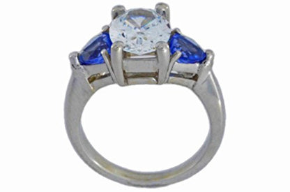 4 Ct White Topaz Oval & Tanzanite Heart Ring .925 Sterling Silver Rhodium Finish