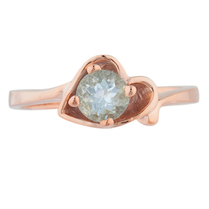 14Kt Gold Aquamarine Round Heart Ring