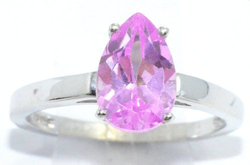 2 Ct Pink Sapphire Pear Ring .925 Sterling Silver Rhodium Finish