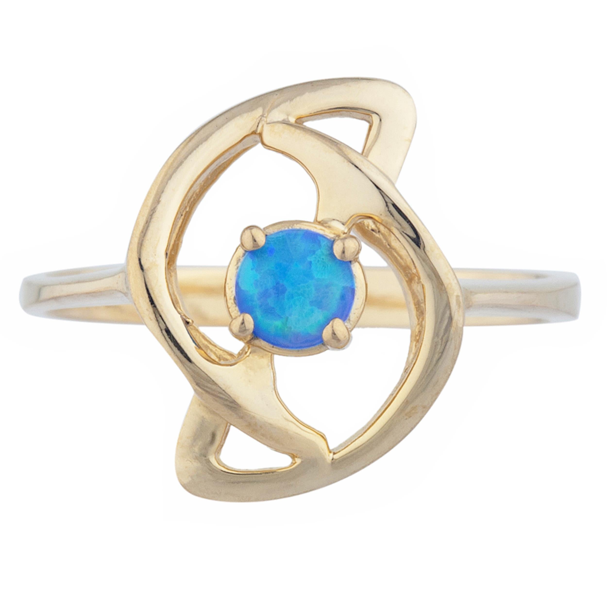 14Kt Gold Blue Opal Infinity Design Ring