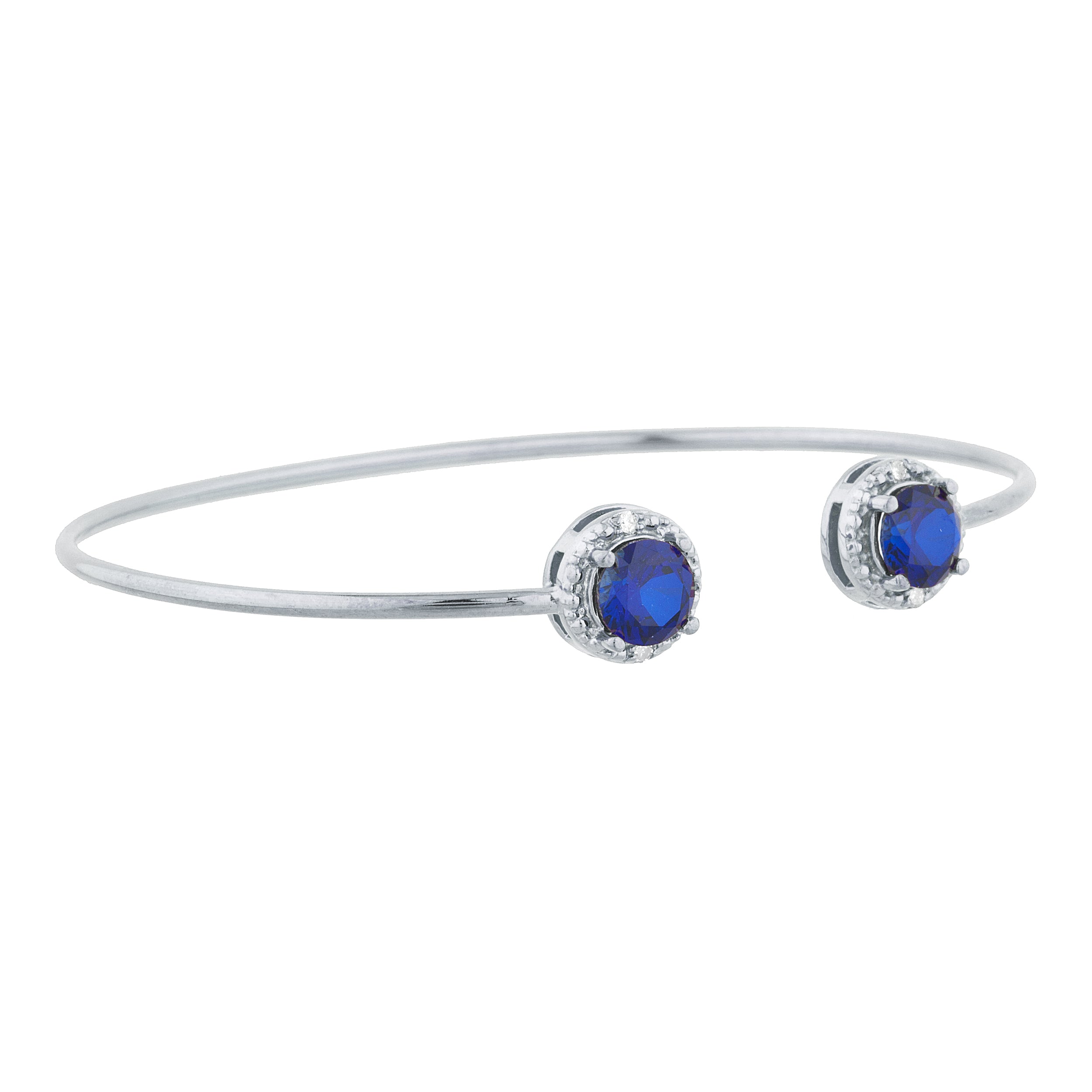 14Kt Gold Blue Sapphire & Diamond Round Bangle Bracelet