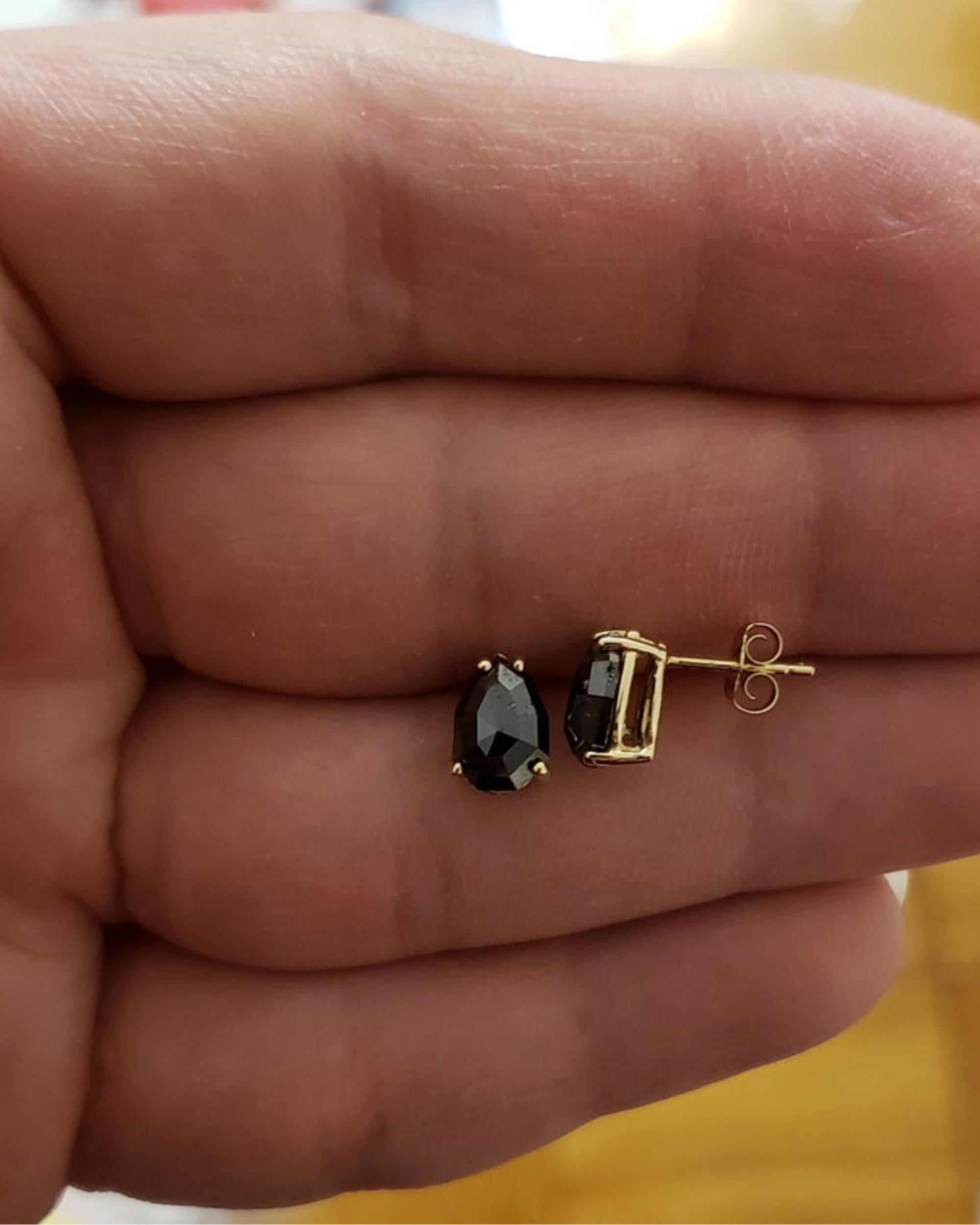 14Kt Gold 2.40 Ct Rose Cut Black Diamond Teardrop Stud Earrings