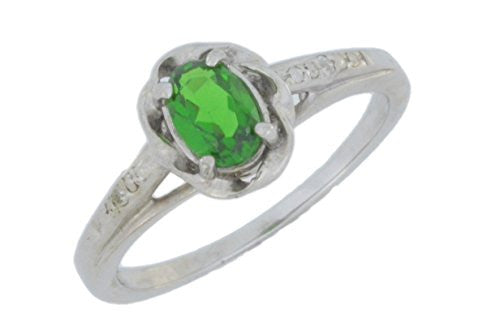 0.50 Ct Created Emerald & Diamond Oval Ring .925 Sterling Silver Rhodium Finish