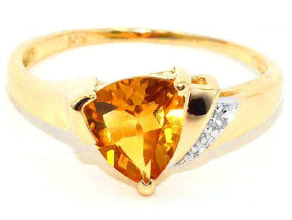 1.5 Ct Orange Citrine & Diamond Trillion Ring Sterling Silver 14Kt Yellow Gold Plated