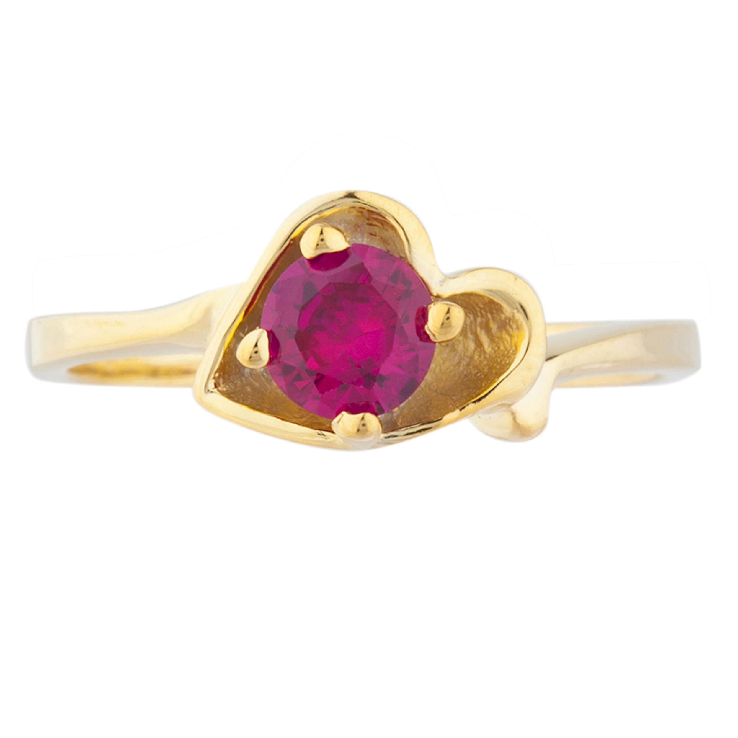 14Kt Gold Created Ruby Round Heart Ring