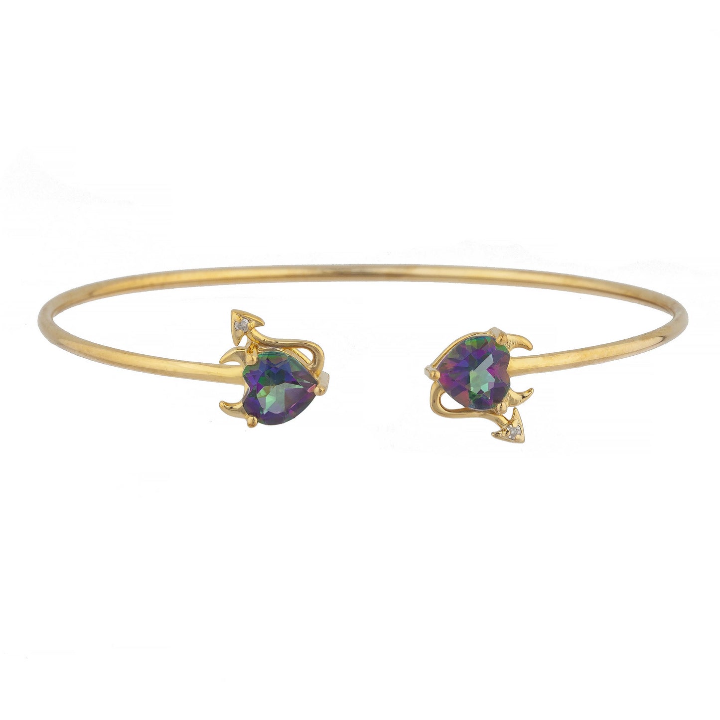 14Kt Gold Natural Mystic Topaz & Diamond Devil Heart Bangle Bracelet