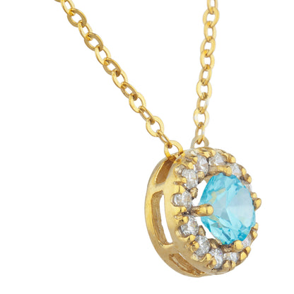 14Kt Gold 0.50 Ct Blue Topaz Halo Design Pendant Necklace