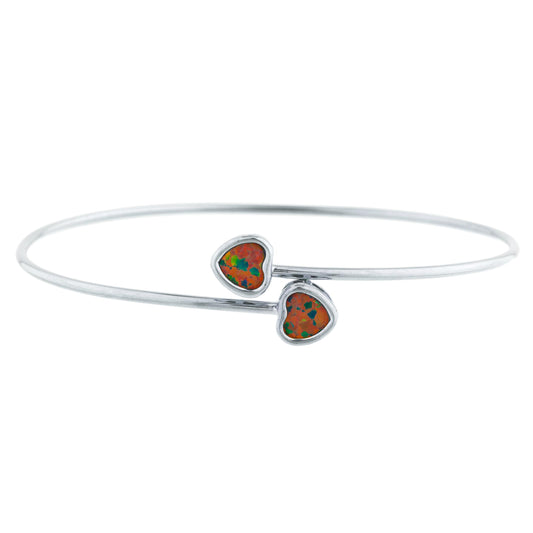 Black Opal Heart Bezel Bangle Bracelet .925 Sterling Silver