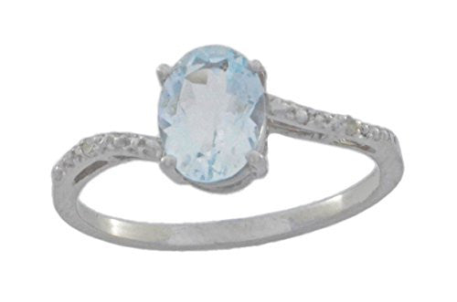 1.5 Ct Genuine Aquamarine & Diamond Oval Ring .925 Sterling Silver Rhodium Finish