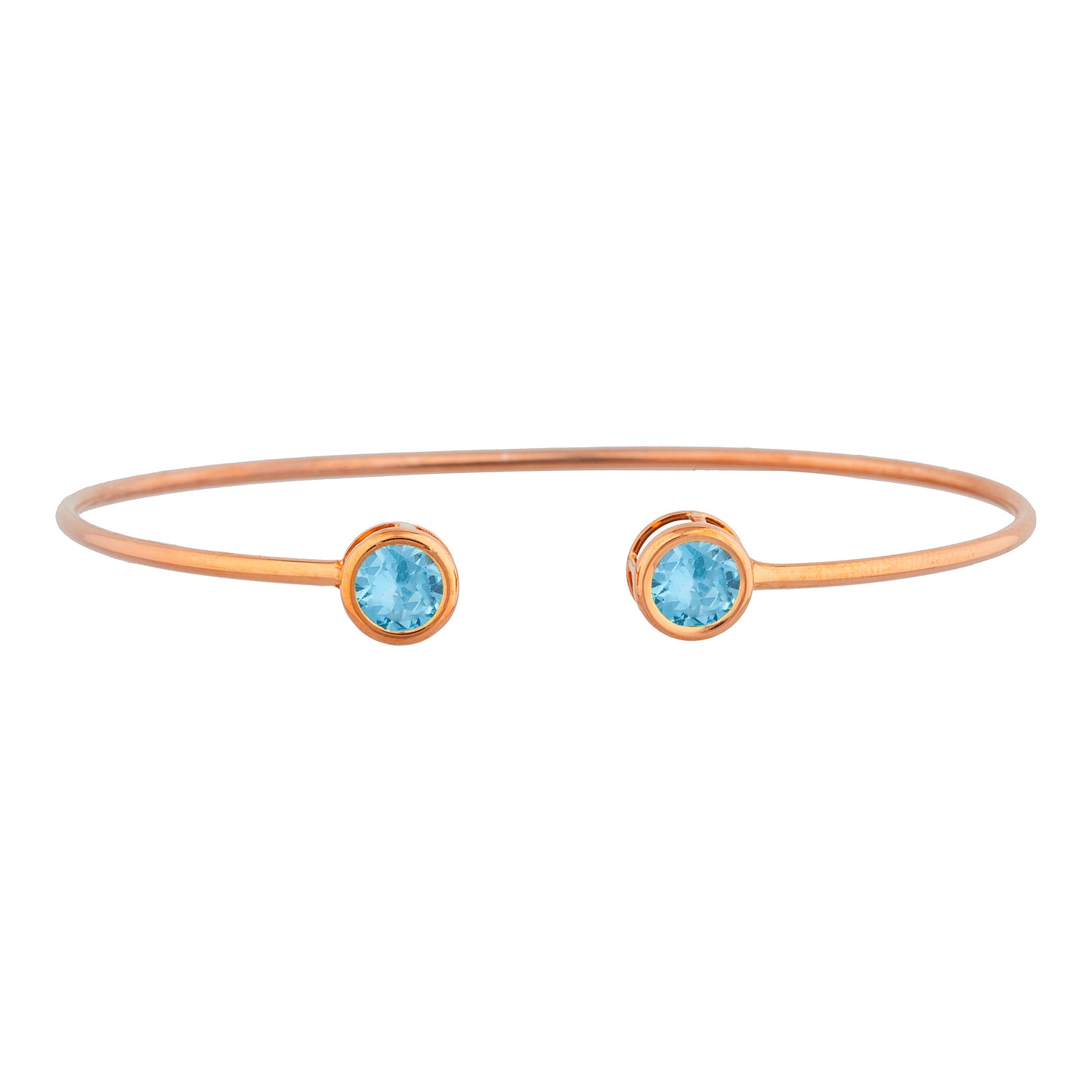 14Kt Rose Gold Plated Blue Topaz Round Bezel Bangle Bracelet