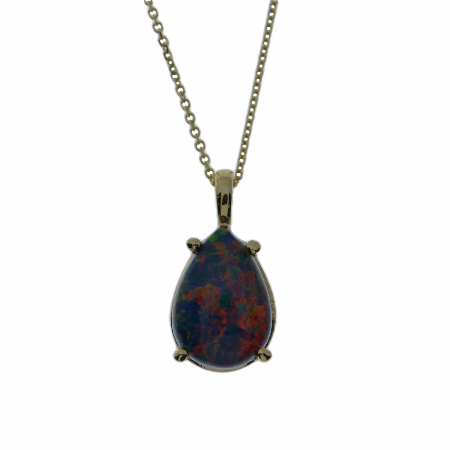 14Kt Gold Black Opal Teardrop Pendant Necklace