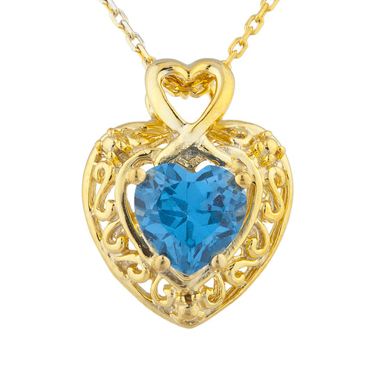 14Kt Gold London Blue Topaz Heart Design Pendant Necklace