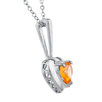 Orange Citrine & Diamond Heart Pendant .925 Sterling Silver