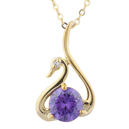 14Kt Yellow Gold Plated Alexandrite & Diamond Swan Pendant