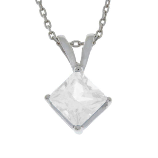 14Kt Gold Zirconia Princess Cut Pendant Necklace