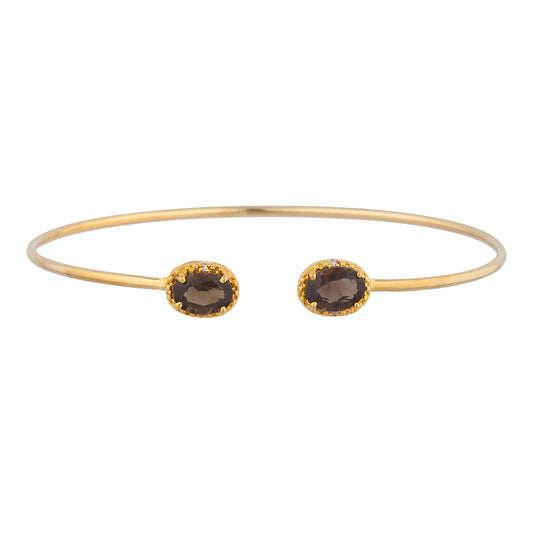 14Kt Gold Genuine Smoky Topaz & Diamond Oval Bangle Bracelet