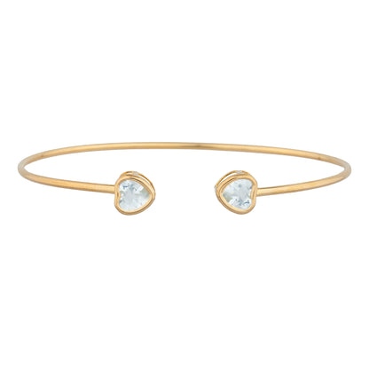 14Kt Yellow Gold Plated Aquamarine Heart Bezel Bangle Bracelet