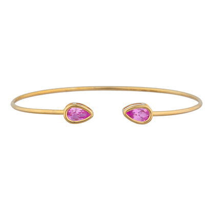 14Kt Gold Pink Sapphire Pear Bezel Bangle Bracelet