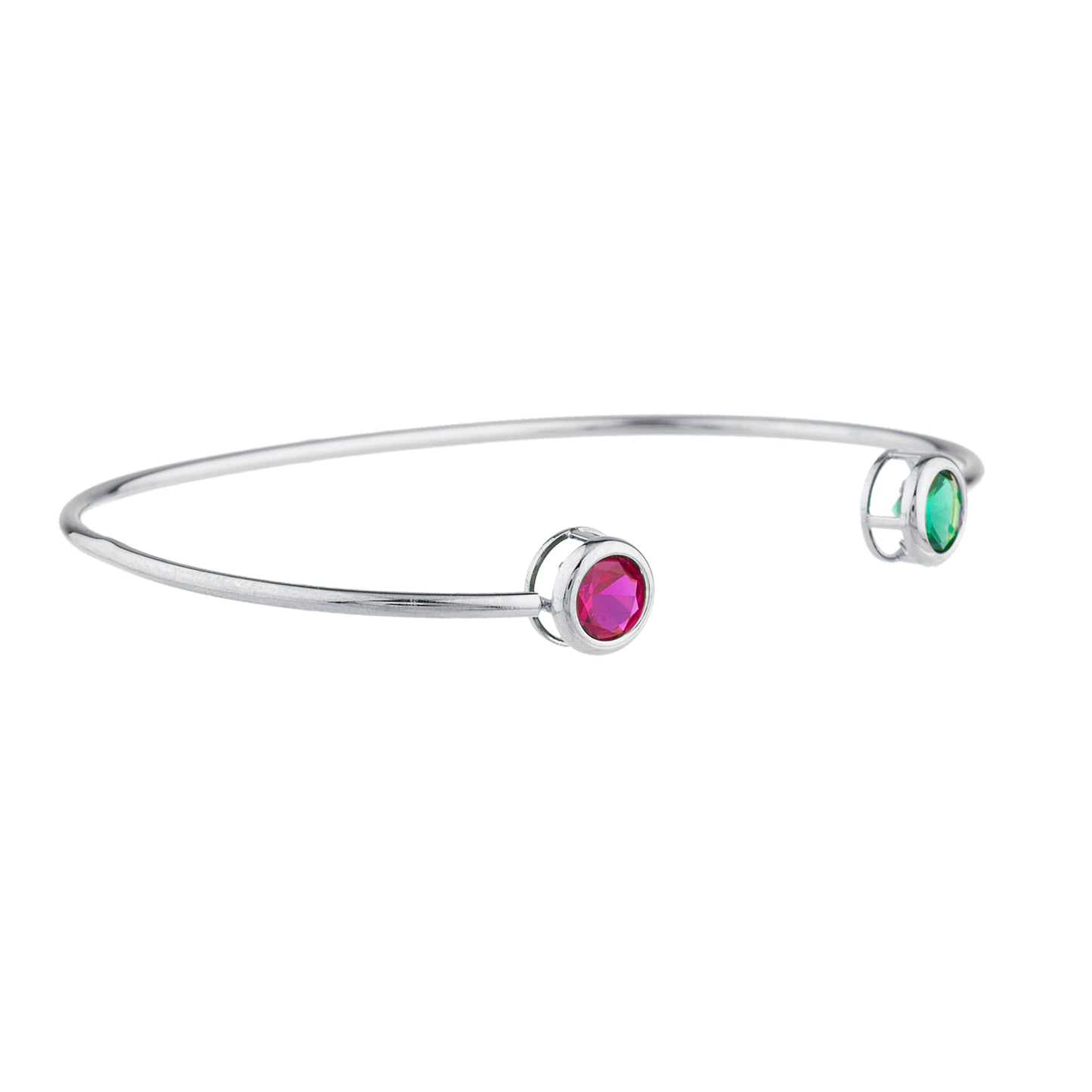 Created Ruby & Emerald Round Bezel Bangle Bracelet .925 Sterling Silver