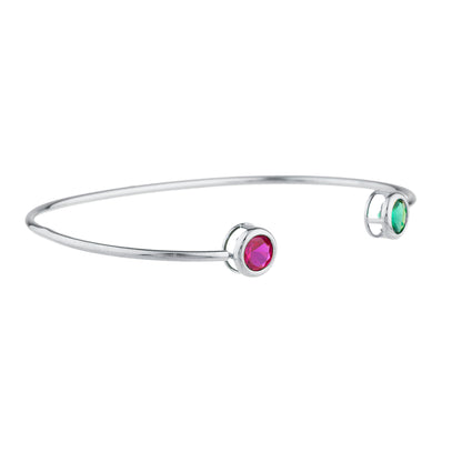 Created Ruby & Emerald Round Bezel Bangle Bracelet .925 Sterling Silver