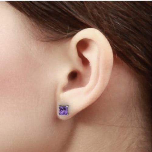 2 Ct Amethyst Princess Cut Stud Earrings .925 Sterling Silver